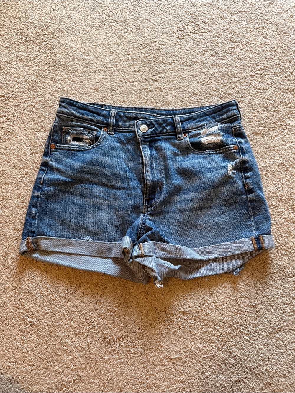 American Eagle Outfitters Dark Blue Rolled Cuff Denim Shorts
